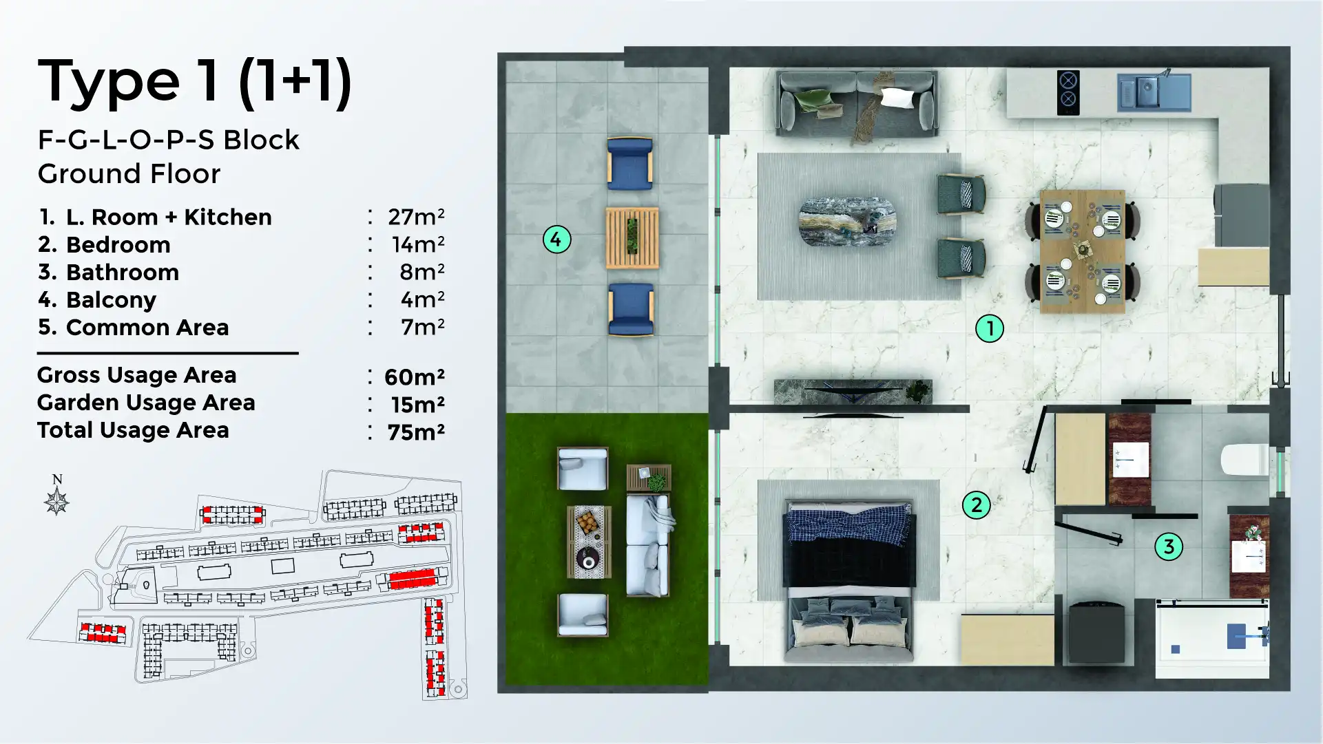 TYPE 1 - 1+1 - GARDEN