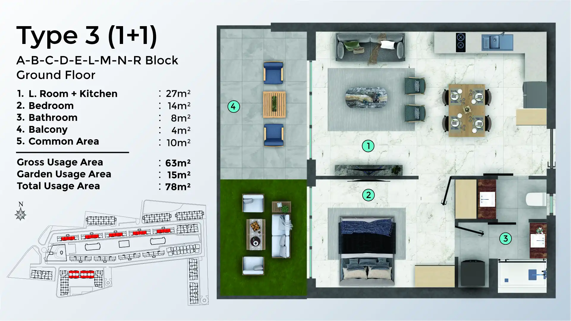 TYPE 3 - 1+1 - GARDEN